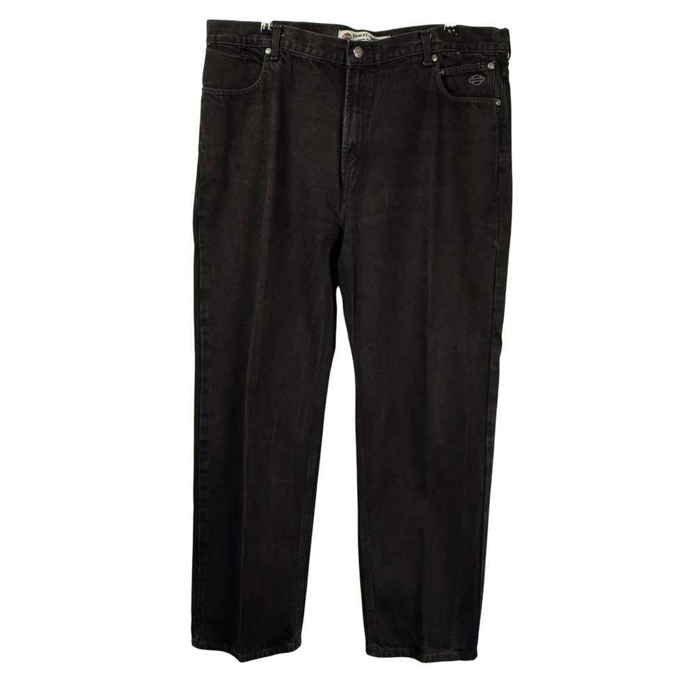 Harley Davidson Straight Leg Jeans Faded Black Denim Mens 44x32 Vintage '04 Y2K